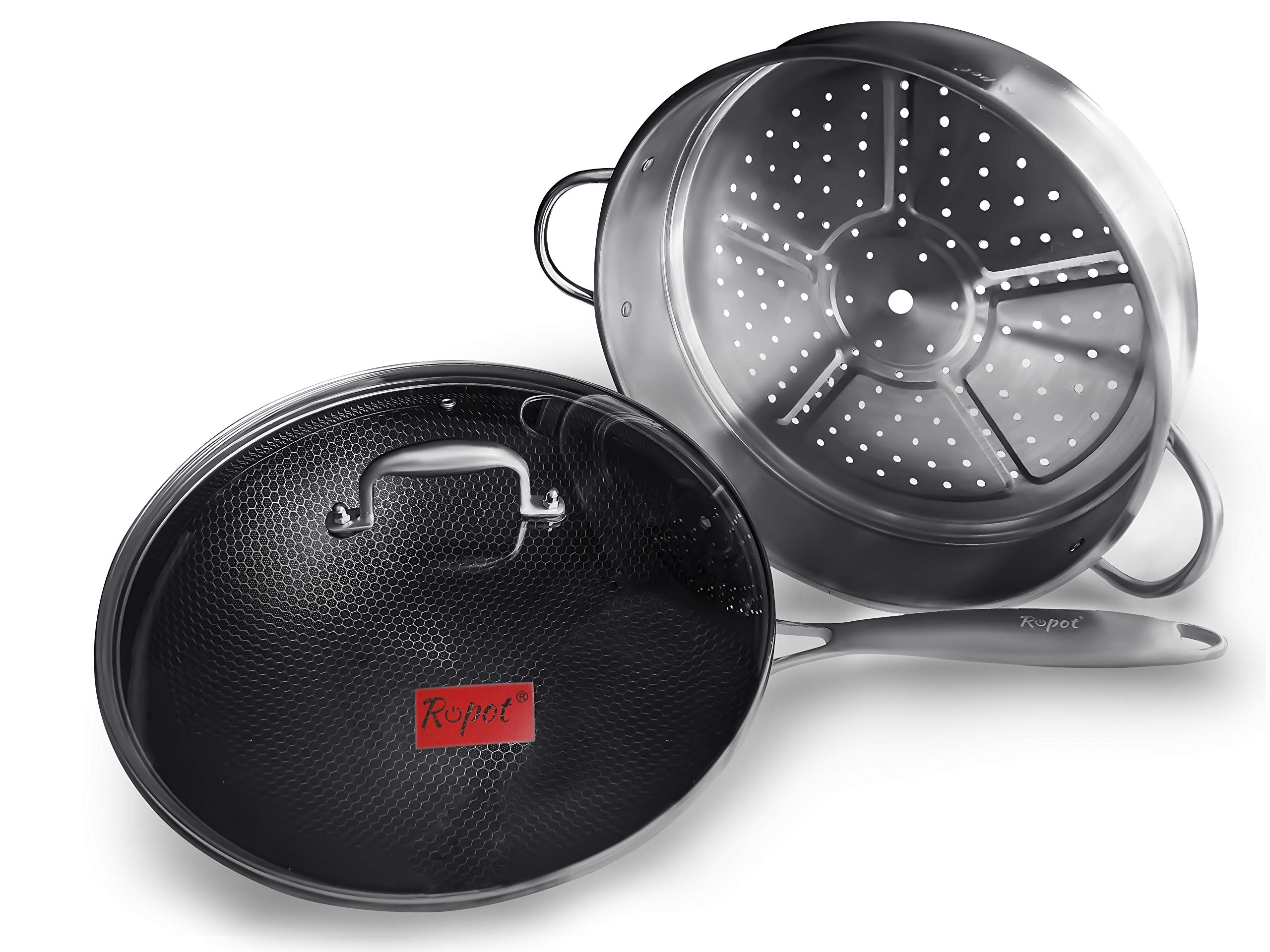 Ropot Woks-3 PC Honeycomb Non-Stick Stainless Steel Wok with